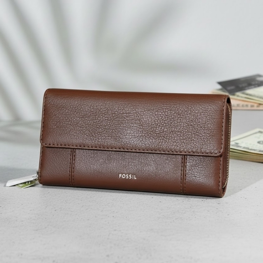 NEW! Fossil Brown Leather RFID Wallet NWT PRICE FIRM 111